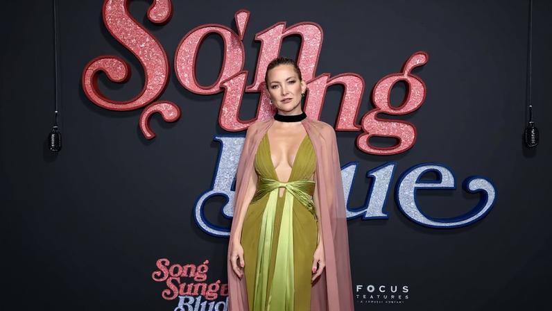 Kate Hudson wore a plunging Valentino gown to the NYC premiere of “Song Sung Blue.”