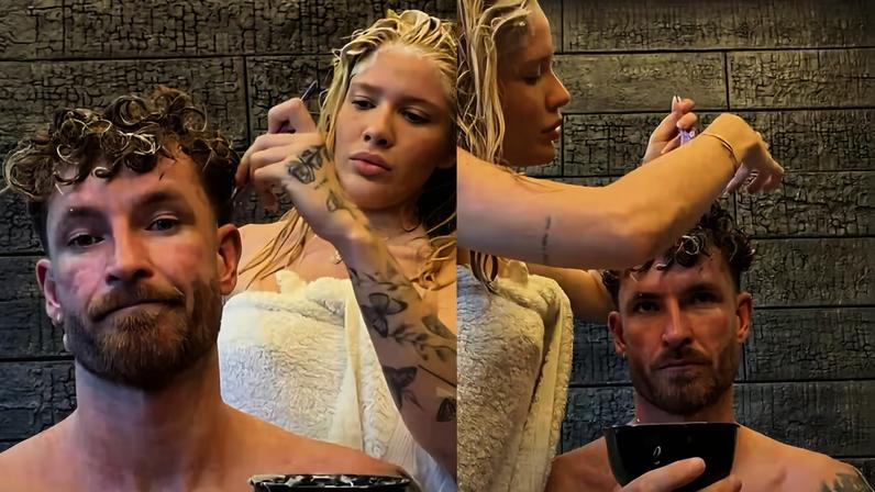 Karoline LIma tingiu cabelo de Léo Pereira — Foto: Reprodução/Instagram