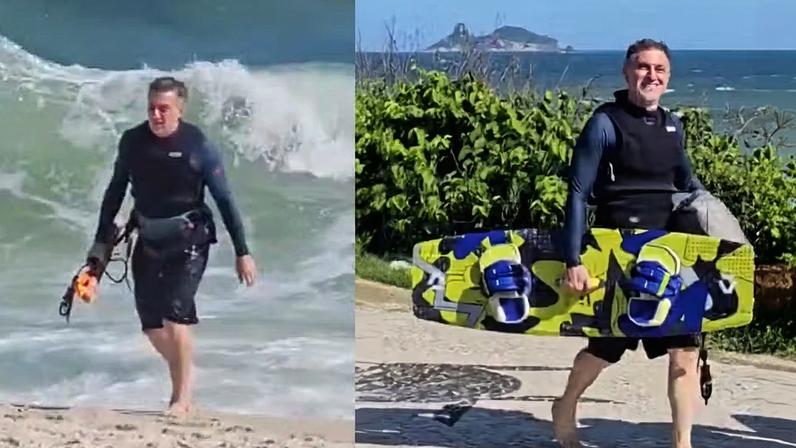 Luciano Huck surfa no Rio