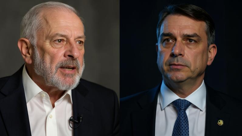 Lula e Flávio Bolsonaro durante evento em Brasília.