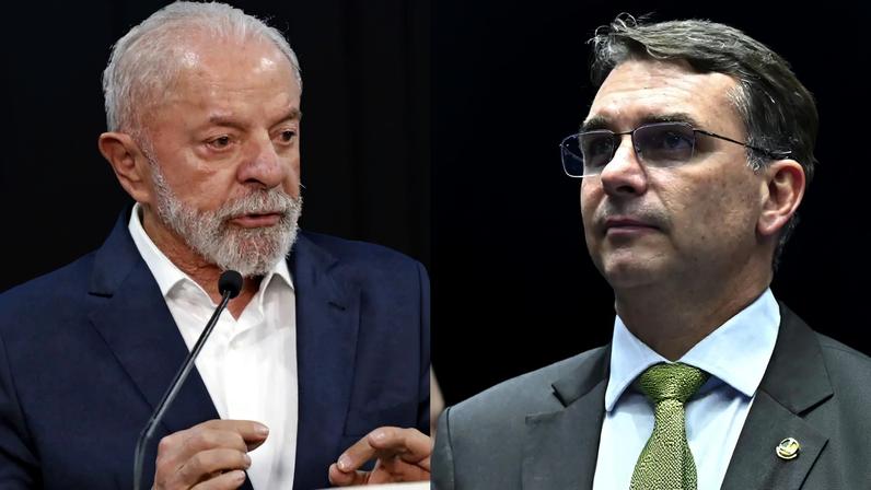Pesquisa Genial/Quaest mostra que Flávio Bolsonaro tem o melhor desempenho entre os candidatos da direita contra Lula no 1º turno. (Foto: Bruno Peres/Agência Brasil / Jefferson Rudy/Agência Senado)