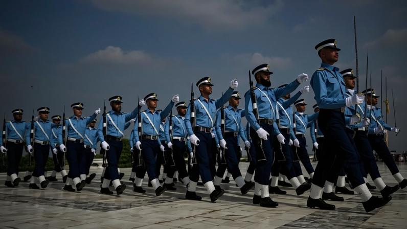 Pakistani Air Force cadets march at the mausoleum of founding father Muhammad Ali Jinnah to mark Defense Day in Karachi, Pakistan, on Sept. 6.