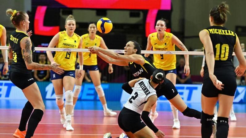 Praia Clube e Conegliano se enfrentam na terceira trodada classificatória do Mundial de Clubes (Foto: João Pires/Fotojump)