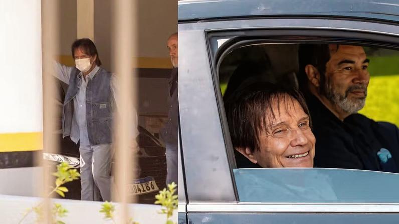 Roberto Carlos deixa hotel de máscara em Gramado após sofrer acidente — Foto: Katlin Fotografias/AG NEWS