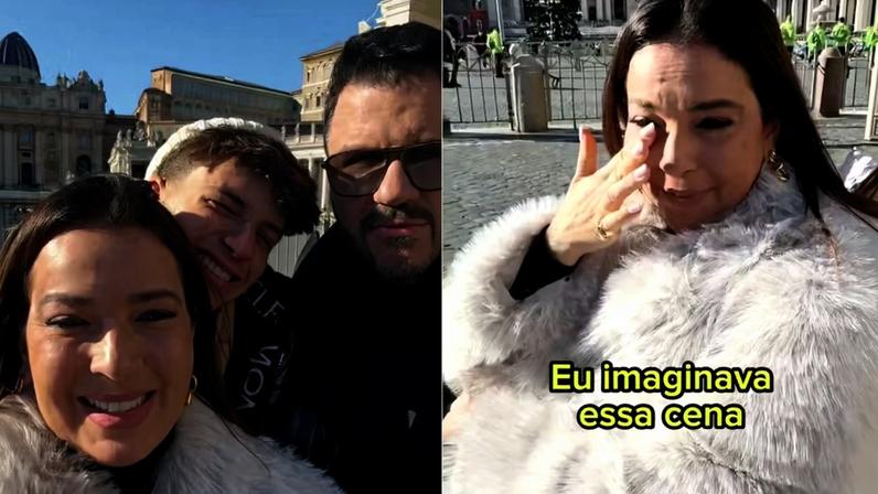 Esposa de Maurício Manieri, Iza Stein se emociona ao visitar o Vaticano após sofrer AVC — Foto: Reprodução/ Instagram