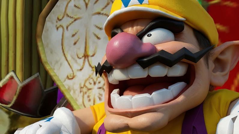 Wario guffaws from his golden throne.