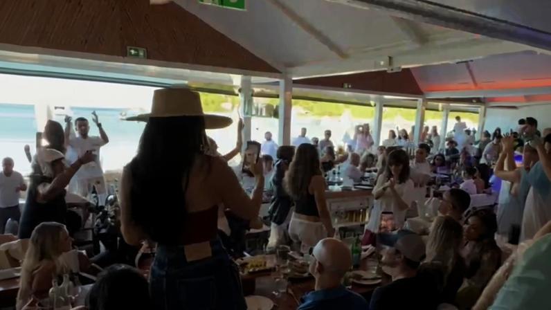 Lauren Sanchez and Jeff Bezos were seen at St. Barts hotspot Nikki Beach.