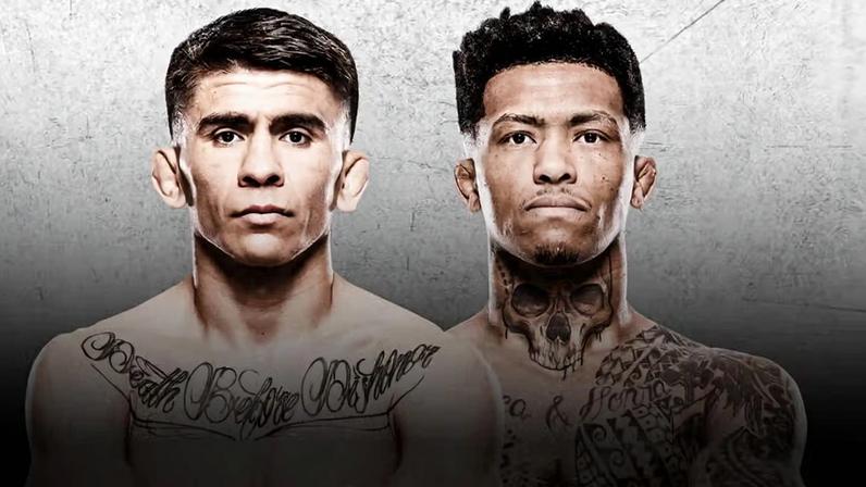 UFC bantamweights Mario Bautista and Vinicius Oliveira standing side-by-side on a white background