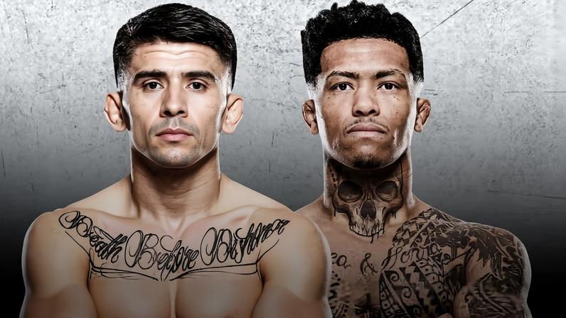 UFC bantamweights Mario Bautista and Vinicius Oliveira standing side-by-side on a white background