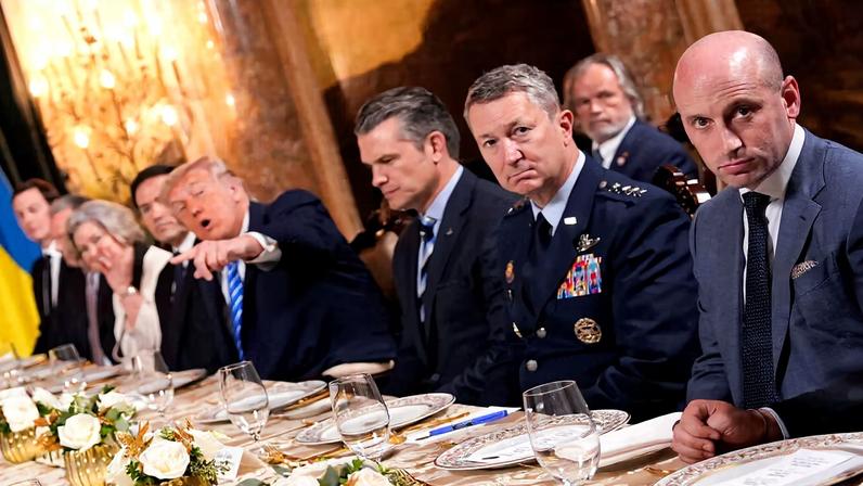 Trump’s senior adviser Stephen Miller (far right) says the world is now “governed by strength ... by force ... by power”