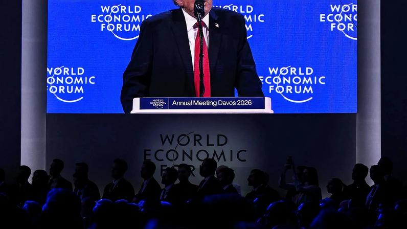 Members of the international community listen as U.S. President Donald Trump makes a speech during the World Economic Forum in Davos, Switzerland, on Jan. 21.