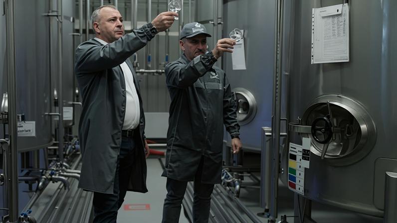 Yuriy Sorochynskiy (left), CEO of Nemiroff vodk, with a colleague. The company is Ukraine’s largest spirits export brand.
