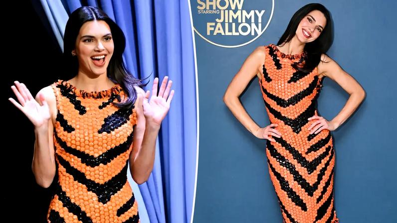 Kendall Jenner wore a tiger-print Chanel dress on “The Tonight Show Starring Jimmy Fallon.”