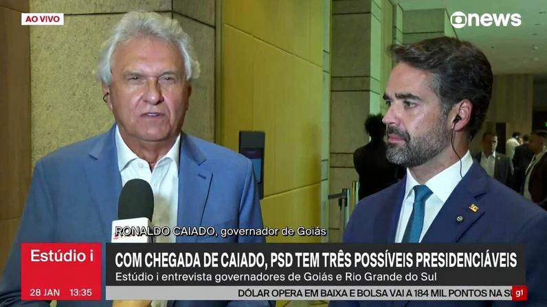 Kassab postou foto com Eduardo Leite, Ronaldo Caiado e Ratinho Jr, o trio de presidenciáveis do PSD — Foto: Reprodução/X