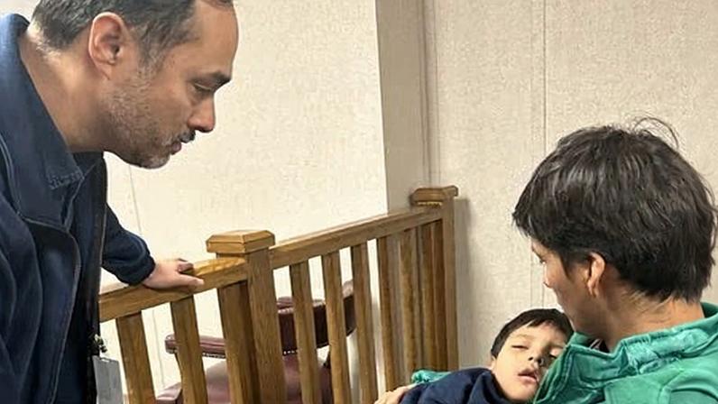 Liam Ramos, five, detained by ICE in Columbia Heights, Minnesota, outside of his home on Tuesday.