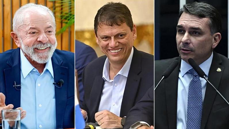 Lula, Tarcísio e Flávio Bolsonaro. Fotos: Ricardo Stuckert / PR; Bruno de Lima / Governo de São Paulo; e Carlos Moura/Agência Senado