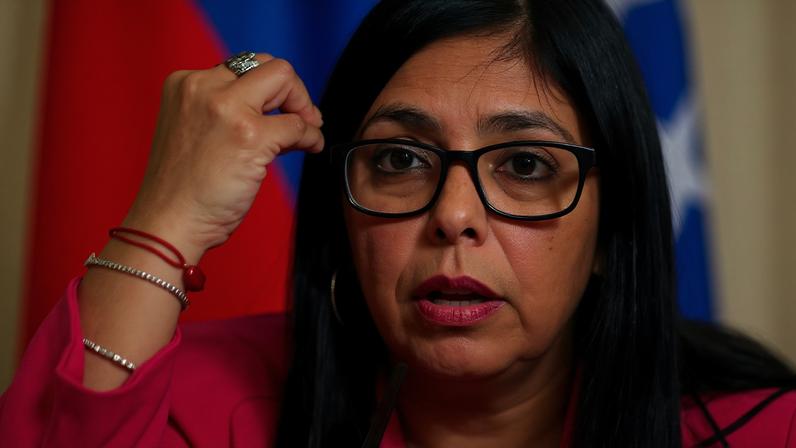 A vice-presidente da Venezuela, Delcy Rodriguez, durante coletiva de imprensa em Moscou, Rússia.