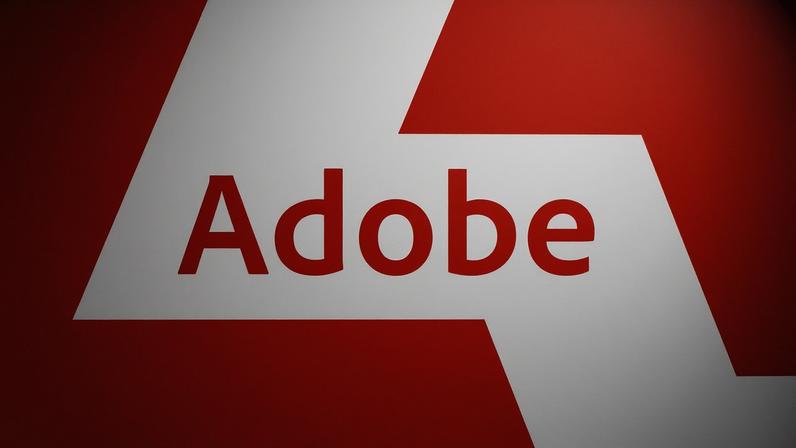 The Adobe logo on a red background.