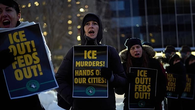 Protesters gather at Foley Square in New York City on Tuesday after the killing of Alex Pretti in Minneapolis.