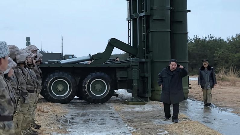 North Korea’s leader, Kim Jong-un, at the site of a test-firing of a long-range surface-to-air missile near the Sea of Japan on 24 December 2025.