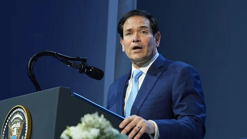 Marco Rubio, s the US secretary of state, speaks after the signing of a Board of Peace charter during the Annual Meeting of the World Economic Forum in Davos, Switzerland, on 22 January 2026.