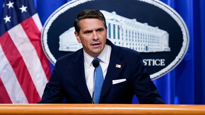 US deputy attorney general Todd Blanche speaks during a press conference in Washington DC on 30 January.
