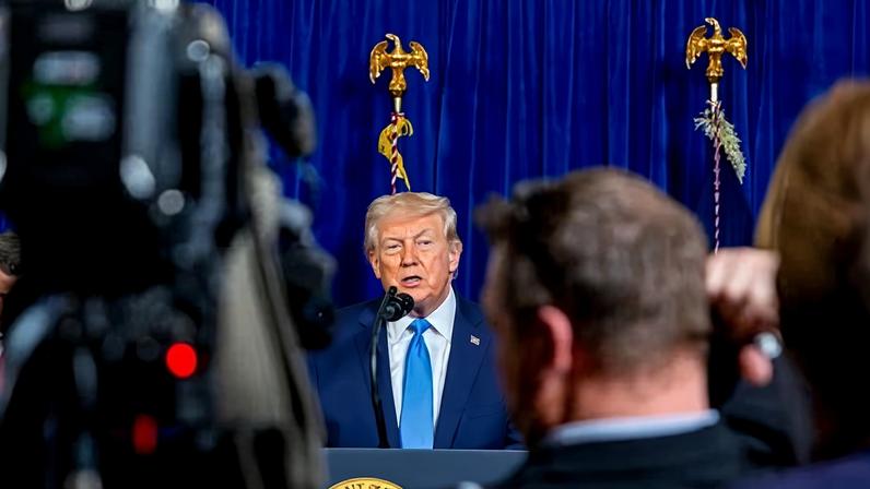 Donald Trump addresses the media from Mar-a-Lago in Palm Beach, Florida, on 3 January.