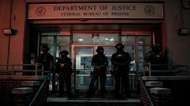 Armed officers stand guard outside the Department of Justice next to the Metropolitan Detention Center in Brooklyn, New York, where Nicolás Maduro has been detained.