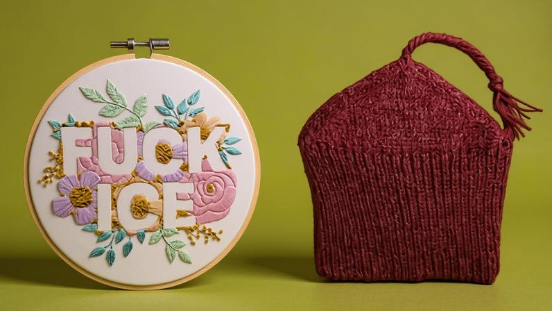 Hobbyistas de rage knitting inserem mensagens anti-ICE em artesanato