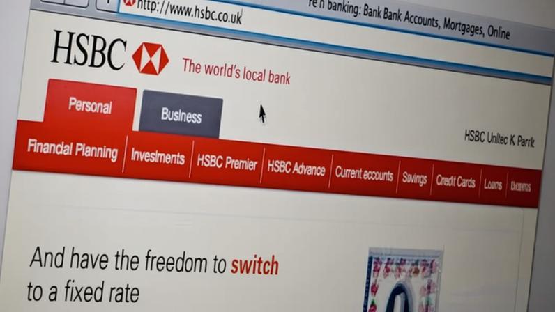 Close up of the HSBC logo as seen on its website.