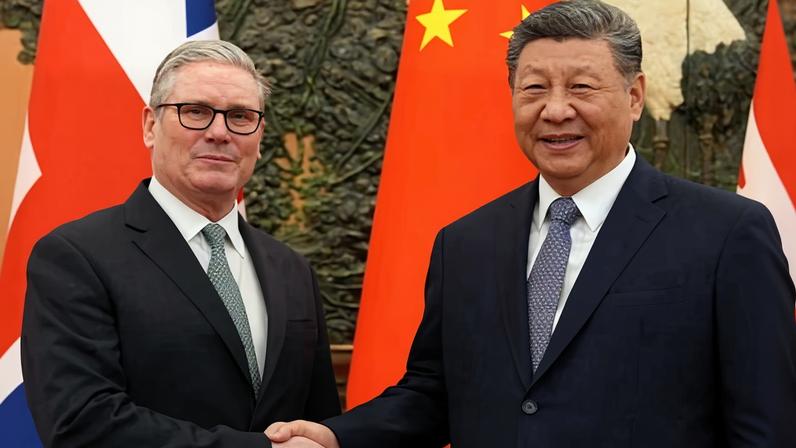 Meeting of unequals? Keir Starmer, left, and Xi Jinping shake hands as they pose for the cameras before their bilateral meeting in Beijing, China.