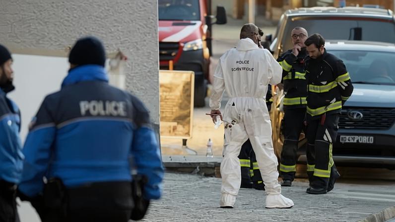 Police attend the scene of the fire at Le Constellation bar in Crans-Montana, Switzerland.