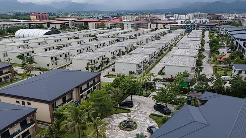 Compounds inside KK Part, one of the major hubs for scam centres and human trafficking in Myawaddy, Myanmar. August 2025.