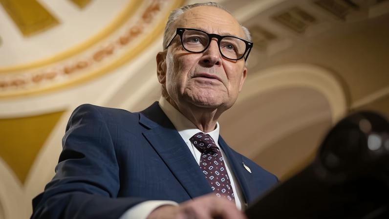 Chuck Schumer speaks at a press conference with other members of Senate Democratic leadership following a policy luncheon at the US Capitol in Washington DC on 28 January 2026.