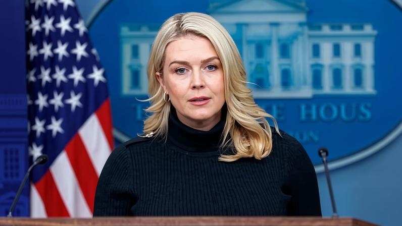 Karoline Leavitt, the White House press secretary, speaks at a press conference.