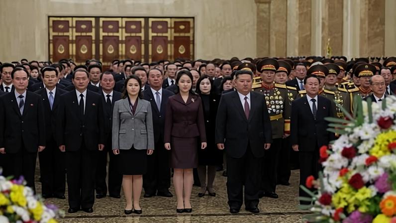 The North Korean ruler, Kim Jong-un, his wife, Ri Sol-ju, and their daughter Kim Ju-ae visit the Kumsusan Palace of the Sun to mark the new year.