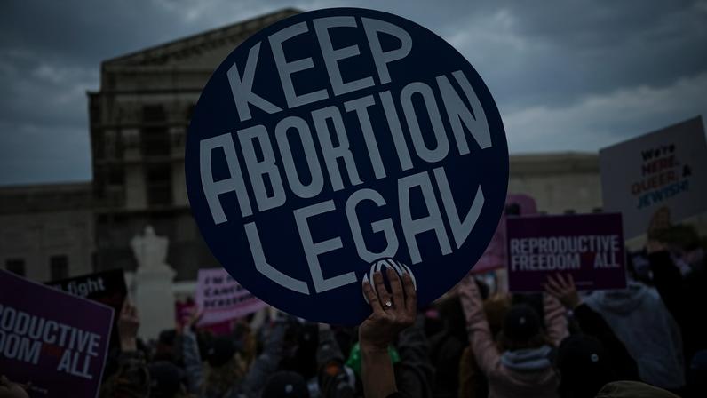 People protest in support of abortion rights outside the supreme court in Washington DC on 2 April 2025.