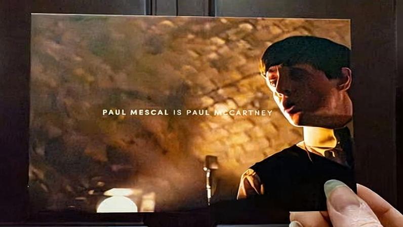 Paul Mescal as Paul McCartney in Sam Mendes’ Beatles film, shown on one of the postcards distributed at the Liverpool Institute for Performing Arts and posted on Instagram.