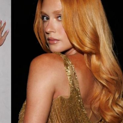 Marina Ruy Barbosa usa look metalizado com corset, plumas e dourado no pré-folia