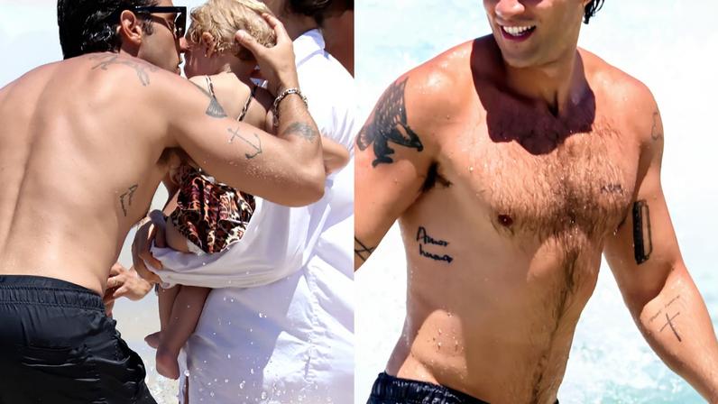 Ai, que delícia o verão! Chay Suede curte dia de praia com Laura Neiva e a filhinha de 1 ano; fotos