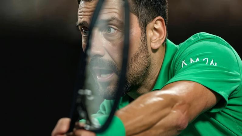 O sérvio Novak Djokovic devolve a bola na partida contra o italiano Jannik Sinner na semifinal do Australian Open (Foto: IZHAR KHAN / AFP)