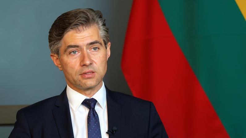 Lithuanian Foreign Minister Kestutis Budrys speaks during an exclusive interview in Vilnius, Lithuania, September 10, 2025. REUTERS/Janis Laizans