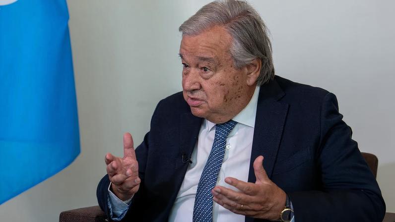 Secretary-General of the United Nations Antonio Guterres attends an interview at the U.N. headquarters in New York City, U.S., September 11, 2024. REUTERS/David 'Dee' Delgado