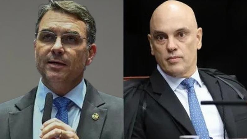 Da direita pra a esquerda: O senador Flávio Bolsonaro (PL-RJ) e o ministro Alexandre de Moraes do STF