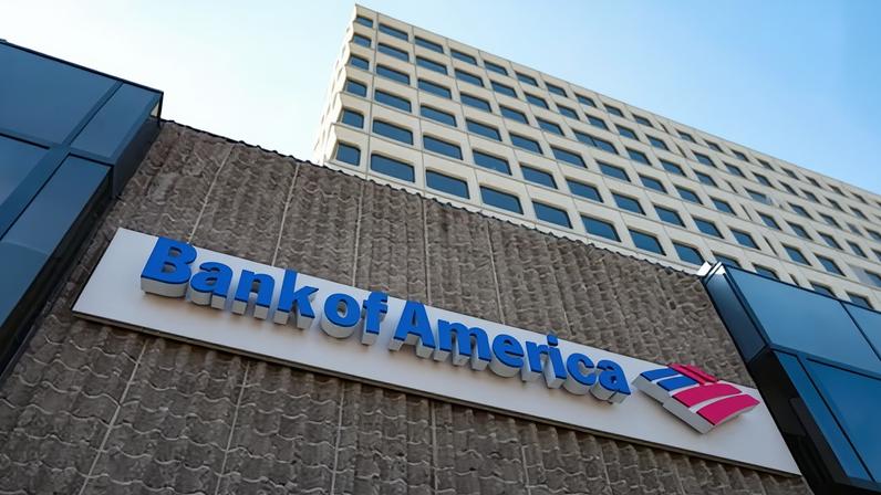 Facahda de una sucursal de Bank of America, en California.