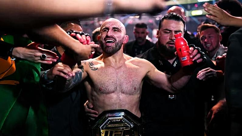 Alexander Volkanovski of Australia exits the Octagon after the UFC featherweight championship fight during the UFC 290 event at T-Mobile Arena on July 08, 2023 in Las Vegas, Nevada. (Photo by Cooper Neill/Zuffa LLC via Getty Images)
