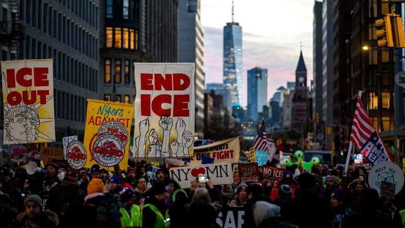 People take part in a protest in solidarity with Minneapolis and against U.S. President Donald Trump and U.S. Immigration and Customs Enforcement (ICE), in New York City, U.S., January 23, 2026. REUTERS/Eduardo Munoz/File Photo