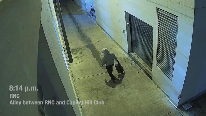 A suspect in the planting of explosive devices near the Democratic and Republican committee headquarters in Washington is seen in this still frame taken from video released on March 9, 2021. FBI/Handout via REUTERS/File Photo