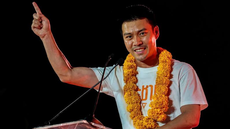People's Party PM candidate Natthaphong Ruengpanyawut attends a general election campaign rally in Bangkok