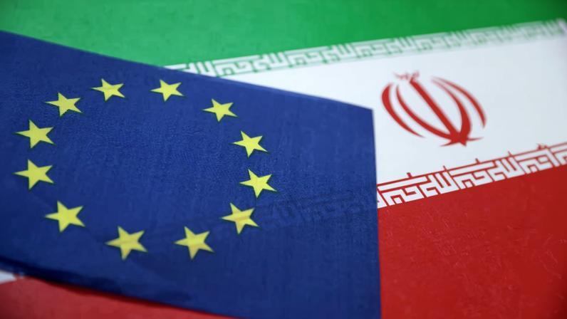 European Union and Iran flags are seen in this illustration taken June 18, 2025. REUTERS/Dado Ruvic/Illustration